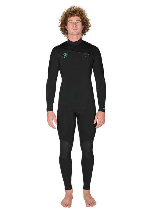 7 Seas 4-3 Full Chest Zip Wetsuit - Black with Jade Logos