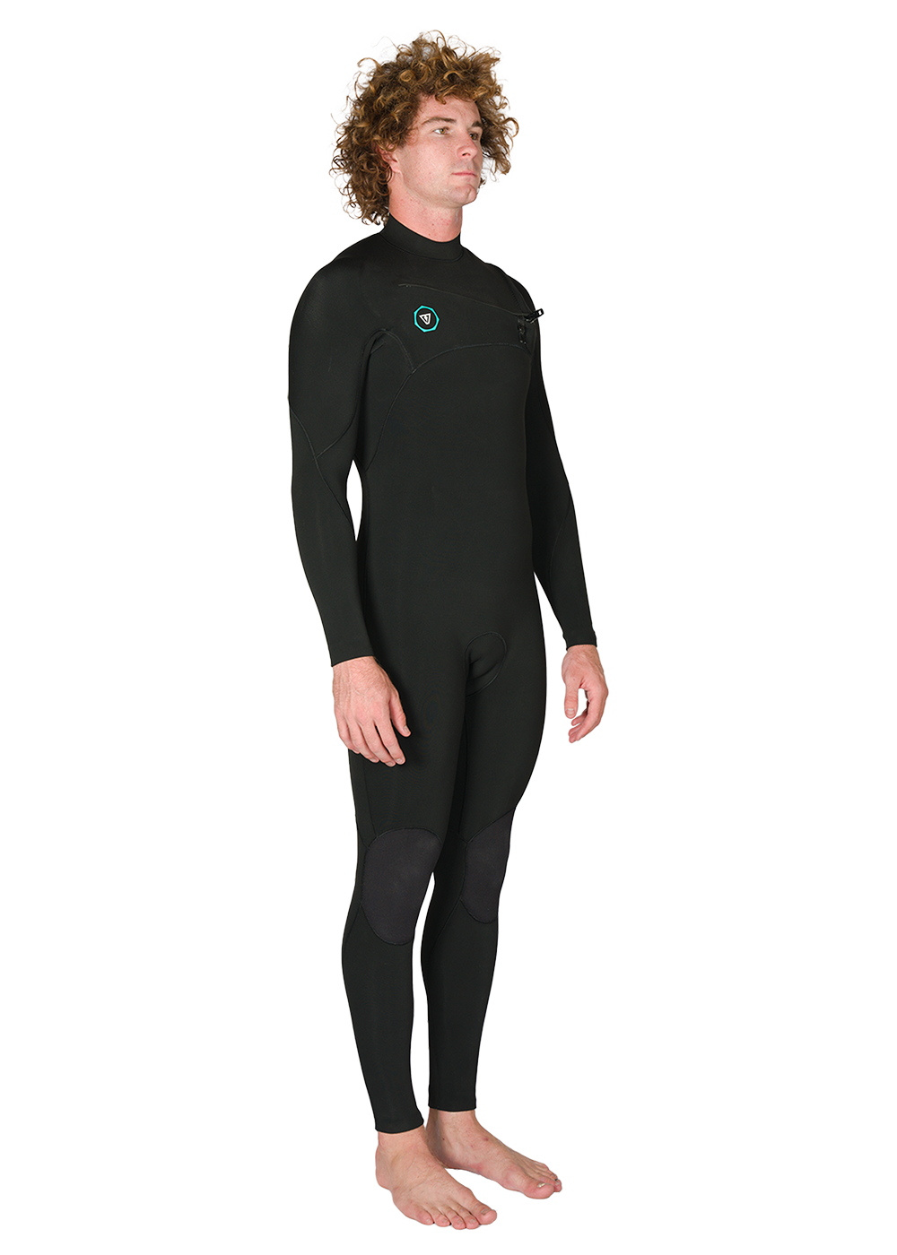 7 Seas 4-3 Full Chest Zip Wetsuit - Black with Jade Logos