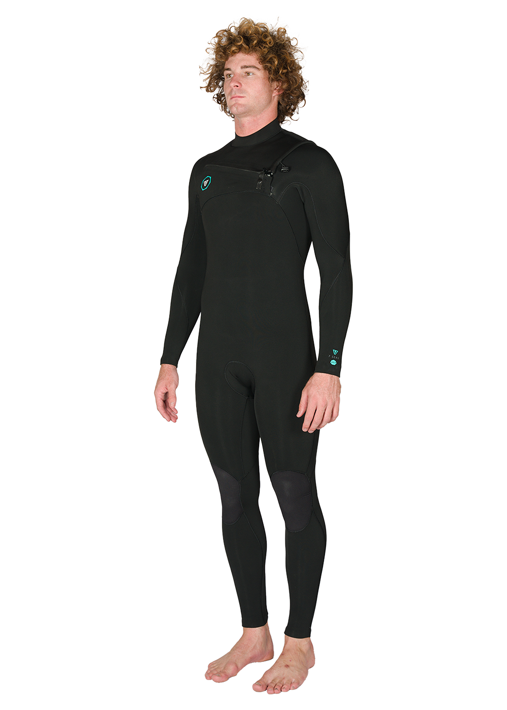 7 Seas 3-2 Full Chest Zip Wetsuit - Black with Jade Logos