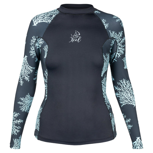 Women's Ocean Ramsey Water Inspired Premium Stretch Long Sleeve UV Top W/Key Pocket - Black/Glacier Blue