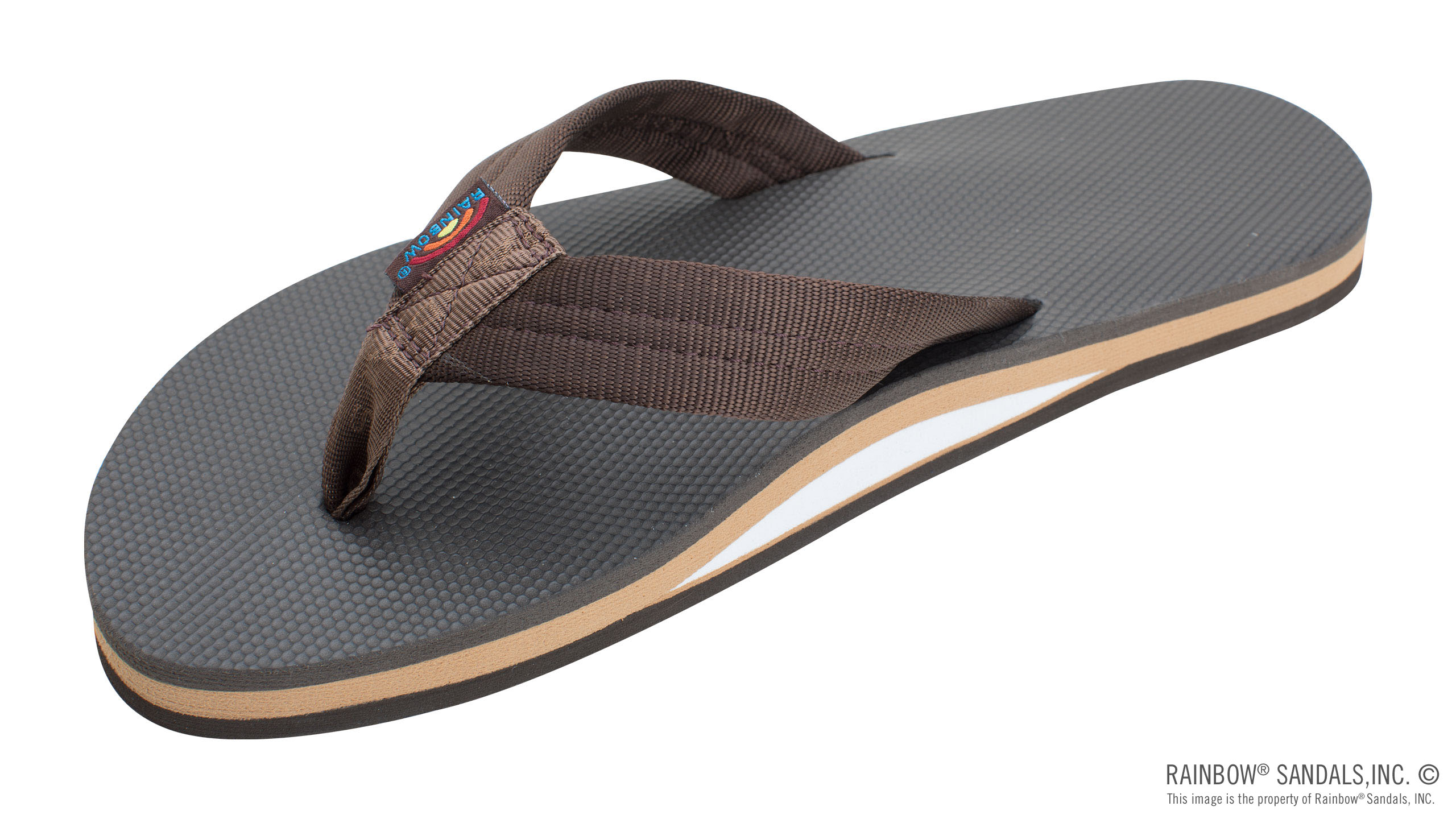 Rainbow Sandals The Cloud - Soft Black Rubber Top Brown Polyester Stuffed  Strap (301ASTPS) - 843916056743